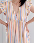 Musselin Kleid, rückenfrei, ärmellos, bunte Streifen, 3 Farben