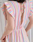 Musselin Kleid, rückenfrei, ärmellos, bunte Streifen, 3 Farben