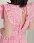 Musselin Kleid, rückenfrei, ärmellos, Rosa-Leo