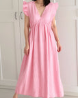 Musselin Kleid, rückenfrei, ärmellos, Rosa-Streifen