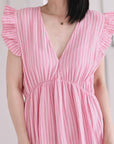 Musselin Kleid, rückenfrei, ärmellos, Rosa-Streifen