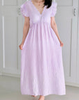 Musselin Kleid, rückenfrei, ärmellos, Streifen, Violett-Weiß