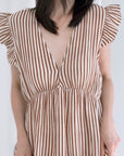 Musselin Kleid, rückenfrei, ärmellos, Streifen, Moka