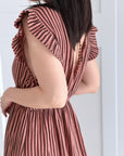 Musselin Kleid, rückenfrei, ärmellos, Streifen, Ziegel