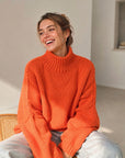 Pullover, flauschi, Stehkragen, Orange