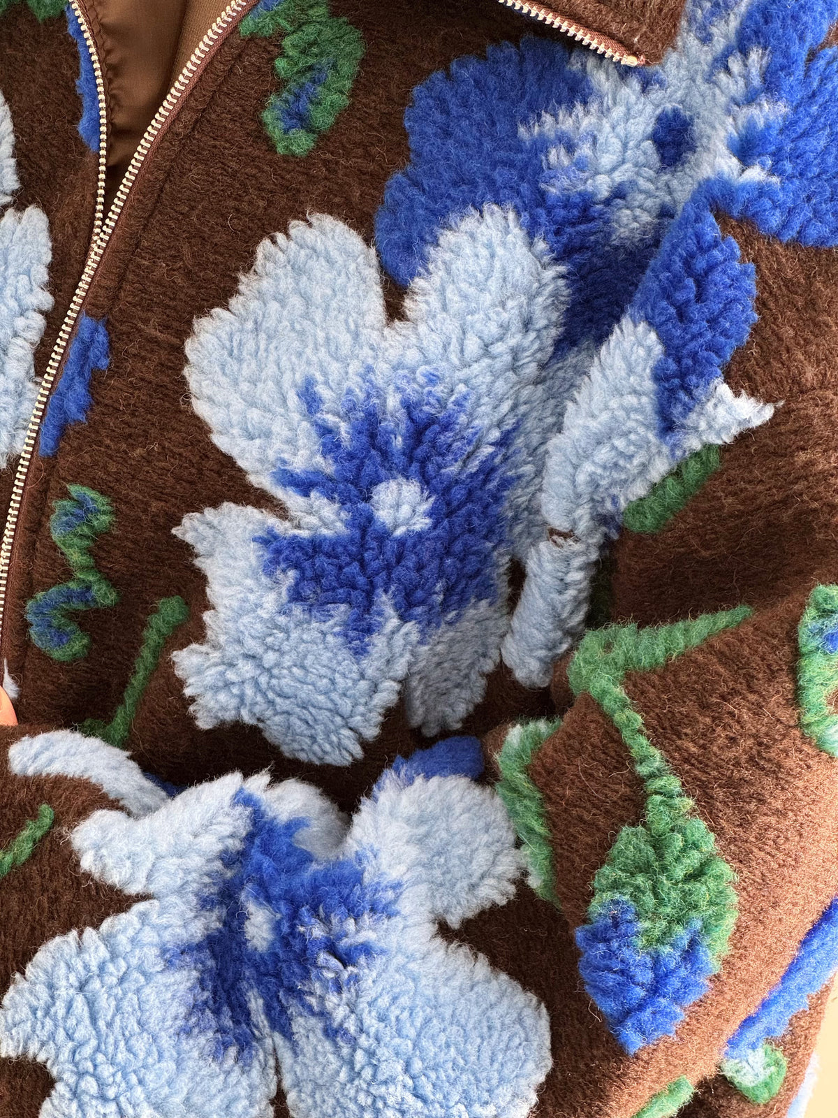 Teddyjacke, 3D-Blumen, Blau-Schoko