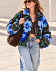 Teddyjacke, 3D-Blumen, Blau-Schoko