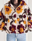 Teddyjacke, 3D-Blumen, Senf-Beige