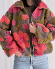 Teddyjacke, 3D-Blumen, Rosa-Taupe
