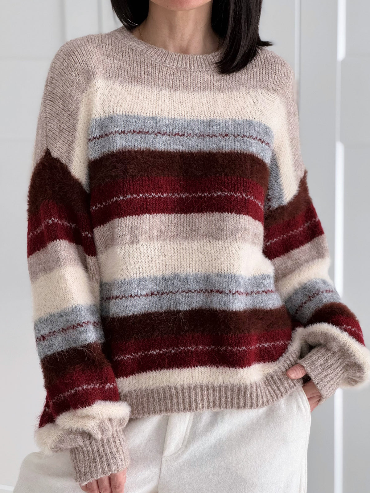Pullover, Farbstreifen, Bordeaux
