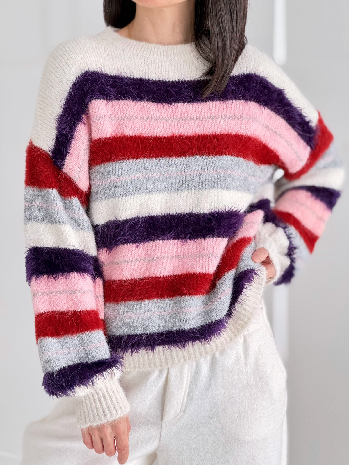 Pullover, Farbstreifen, Lila