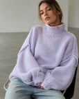 Pullover, flauschi, Stehkragen, Helllila