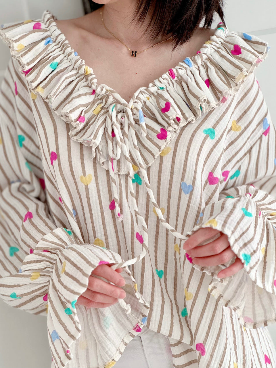 Musselin Rüschenbluse, Herzchen, 5 Farben