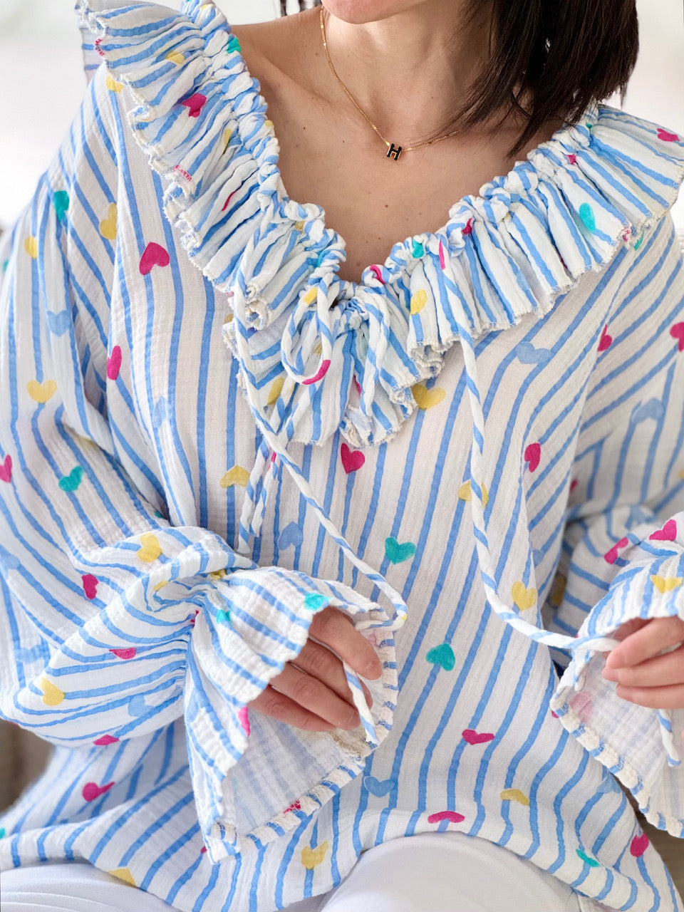 Musselin Rüschenbluse, Herzchen, 5 Farben