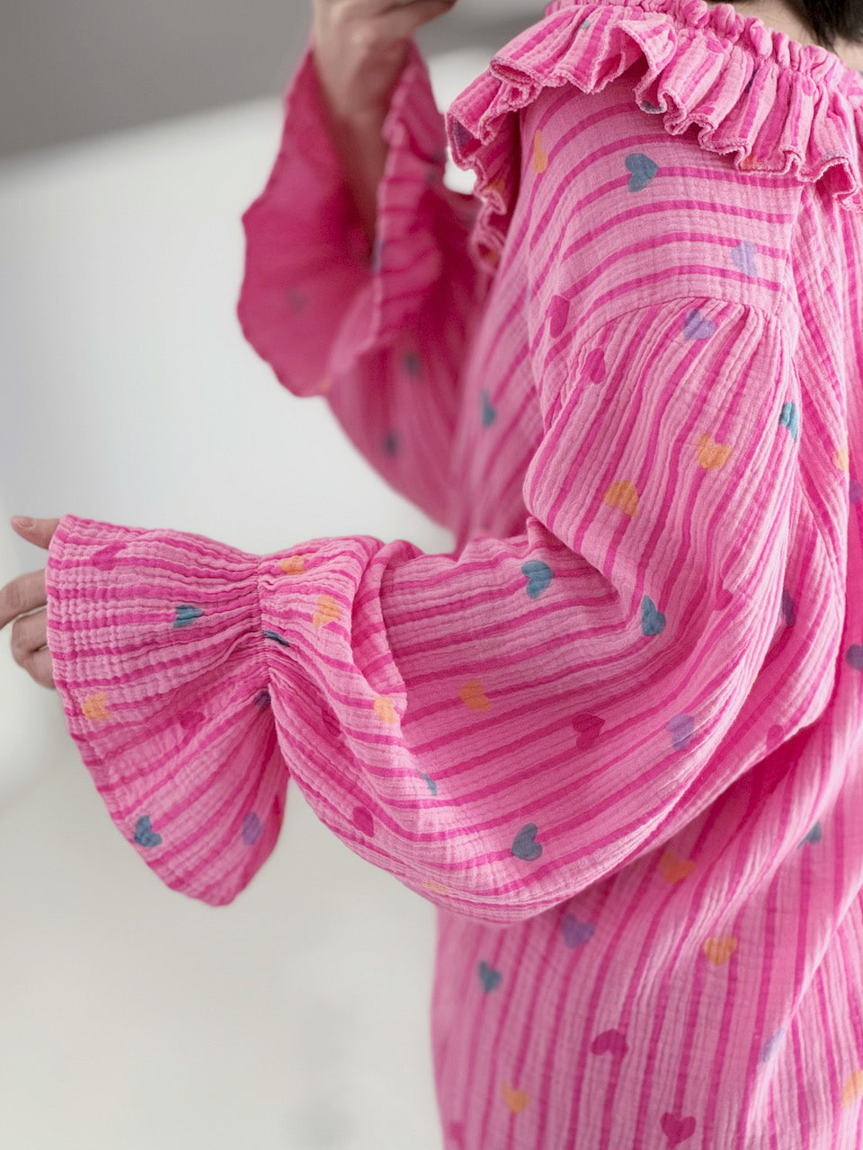 Musselin Rüschenbluse, Herzchen, 5 Farben