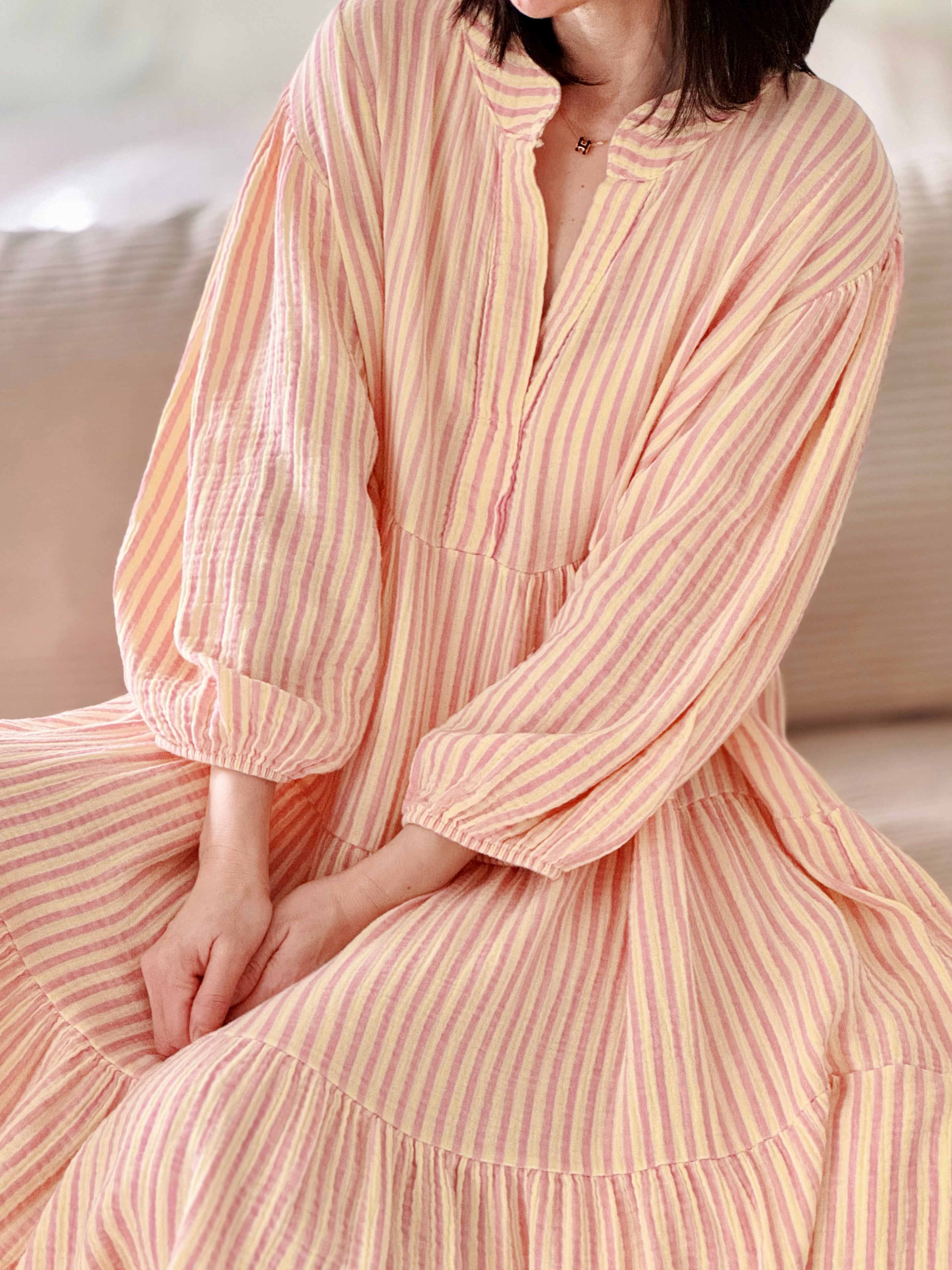 Musselin Kleid, Neon-Streifen, Classic, 4 Farben