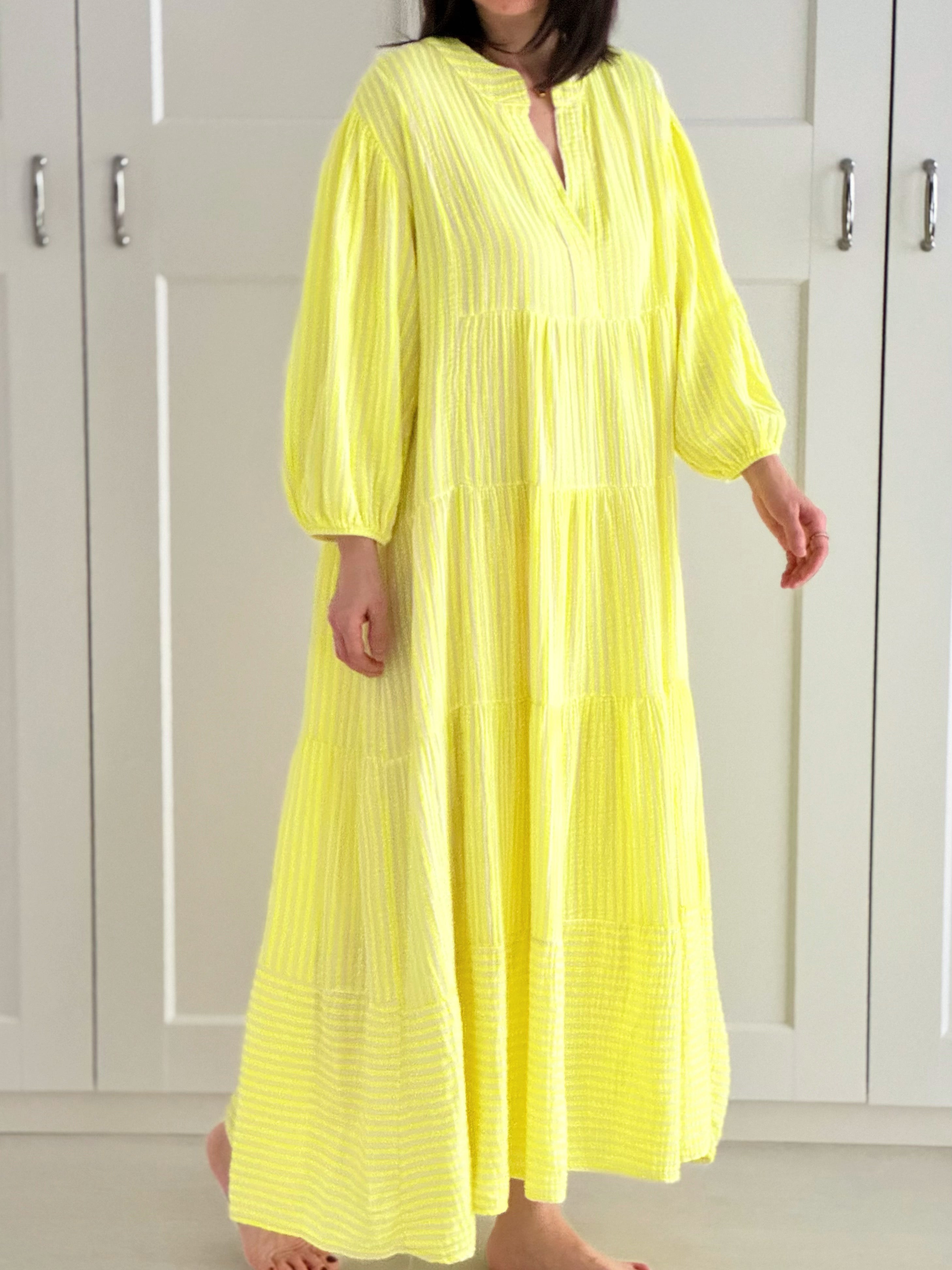 Musselin Kleid, Neon-Streifen, Classic, 4 Farben