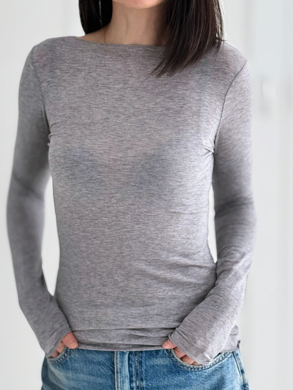 Cashmere Longsleeves, Grau