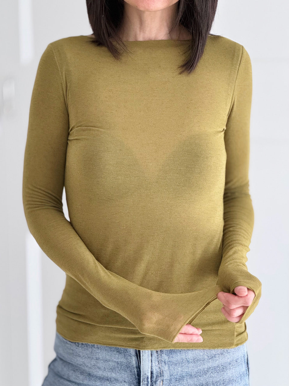 Cashmere Longsleeves, Olivegrün