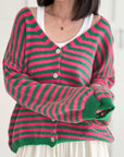 Strickjacke, Streifen, Flauschi, I, 10 Farben