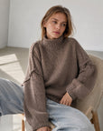 Pullover, flauschi, Stehkragen, Taupe