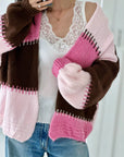 Strickjacke, Blockstreifen, Flauschi, 4 Farben