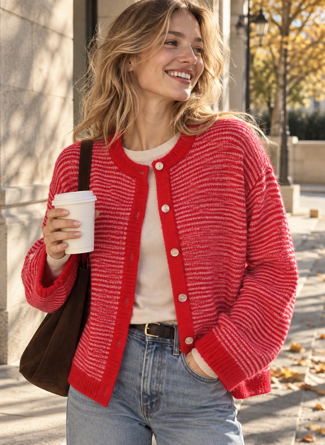Strickjacke, Kontrastleiste, 4 Farben