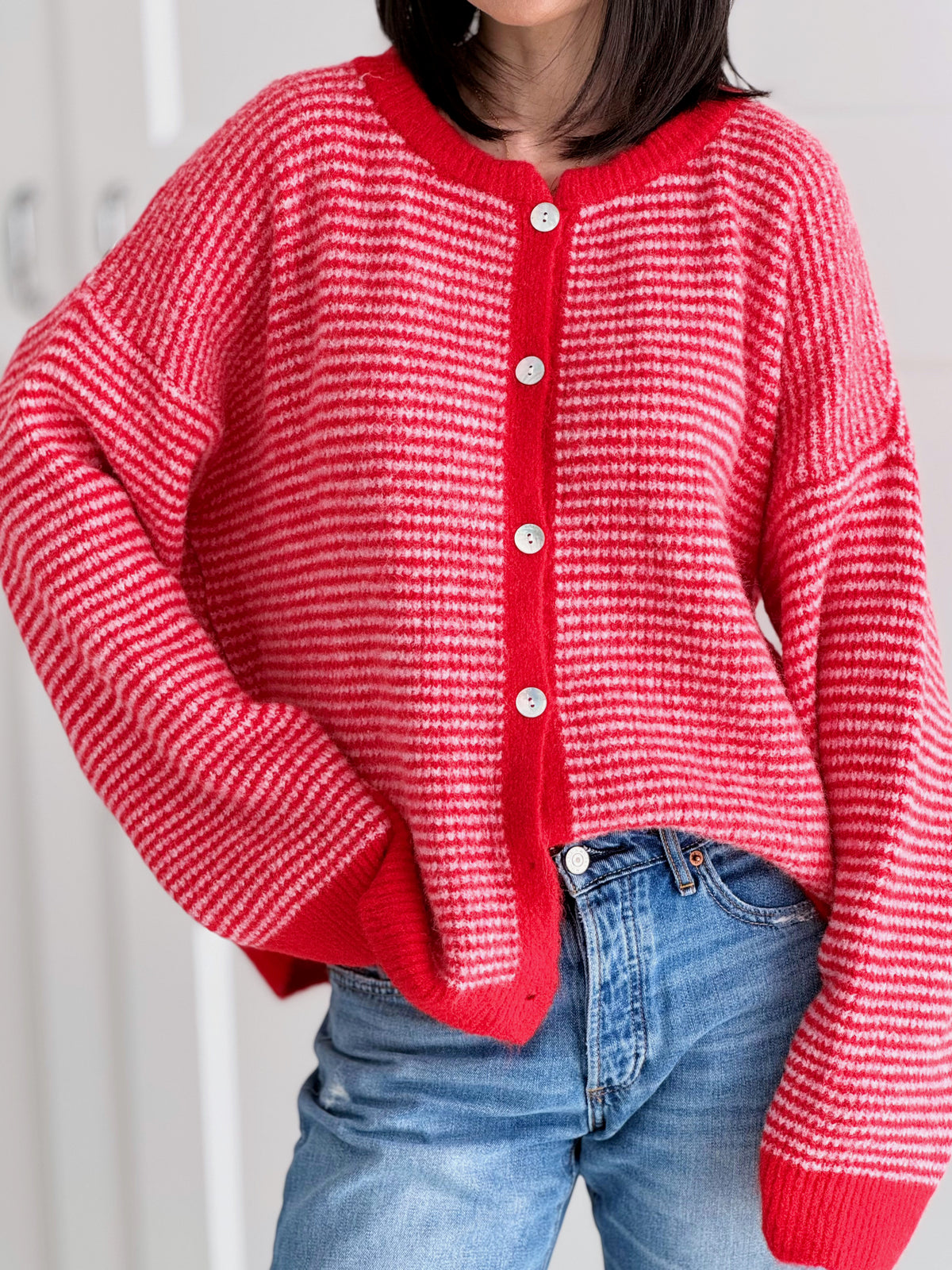 Strickjacke, Kontrastleiste, 4 Farben