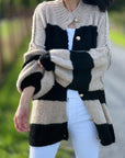 Oversize-Strickjacke, Blockstreifen, Flauschi, 5 Farben
