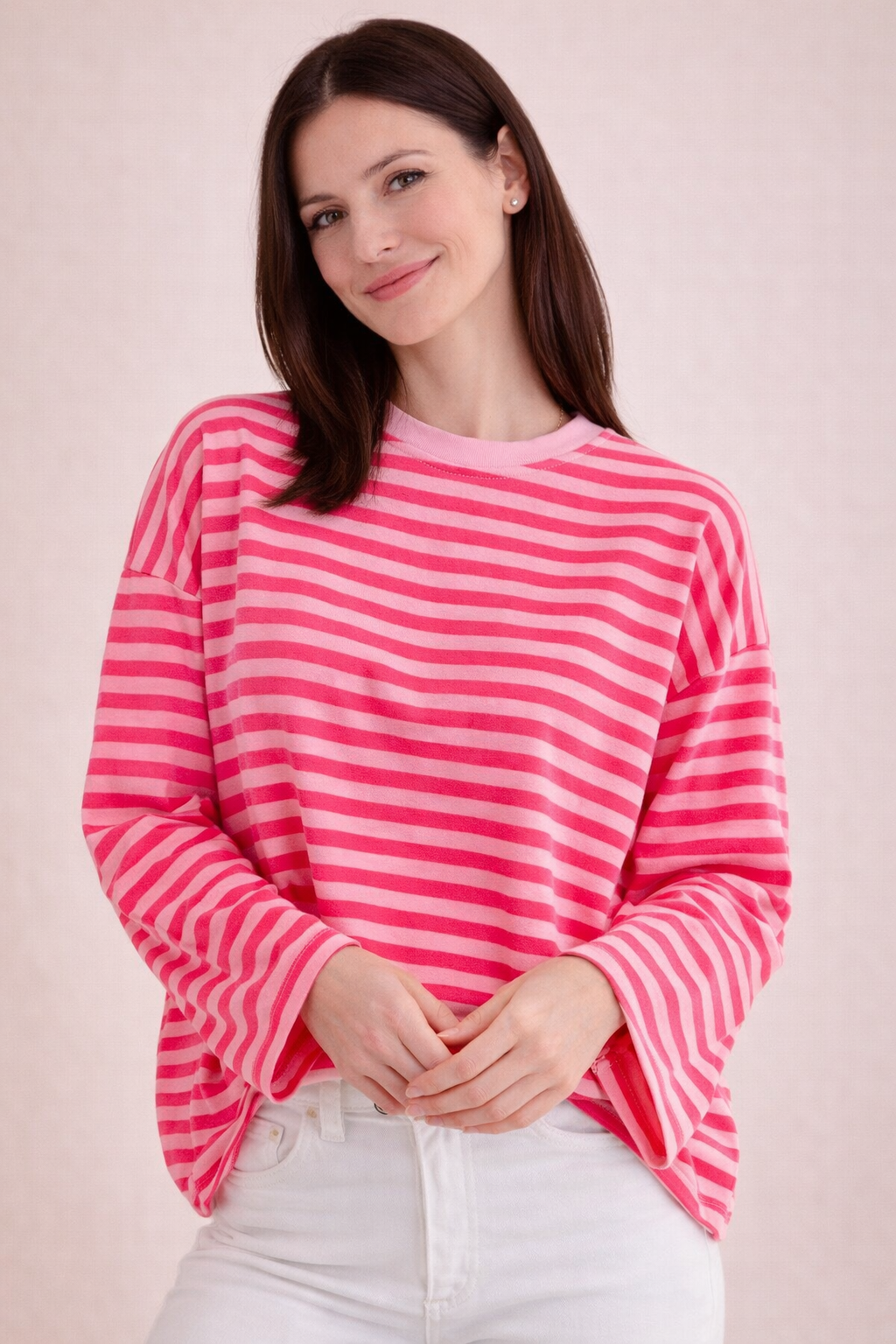 Longsleeve, Streifen, Farbkragen &amp; Weiten Ärmeln, 6 Farben