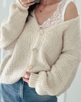 Strickjacke, Zierknöpfen, Flauschi, 3 Farben