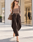 Marlene-Hose mit Wickeldetails, Schoko