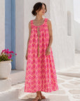 Boho-Kleid, Palmblätter, Neon-Pink