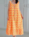 Boho-Kleid, Palmblätter, Neon-Orange