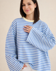 Longsleeve, Streifen, Farbkragen & Weiten Ärmeln, 6 Farben