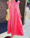 Musselin Kleid, classic, ärmellos, bunte Streifen, Neon