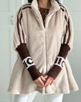 Kunstfell-Jacke mit Strickärmeln, Beige