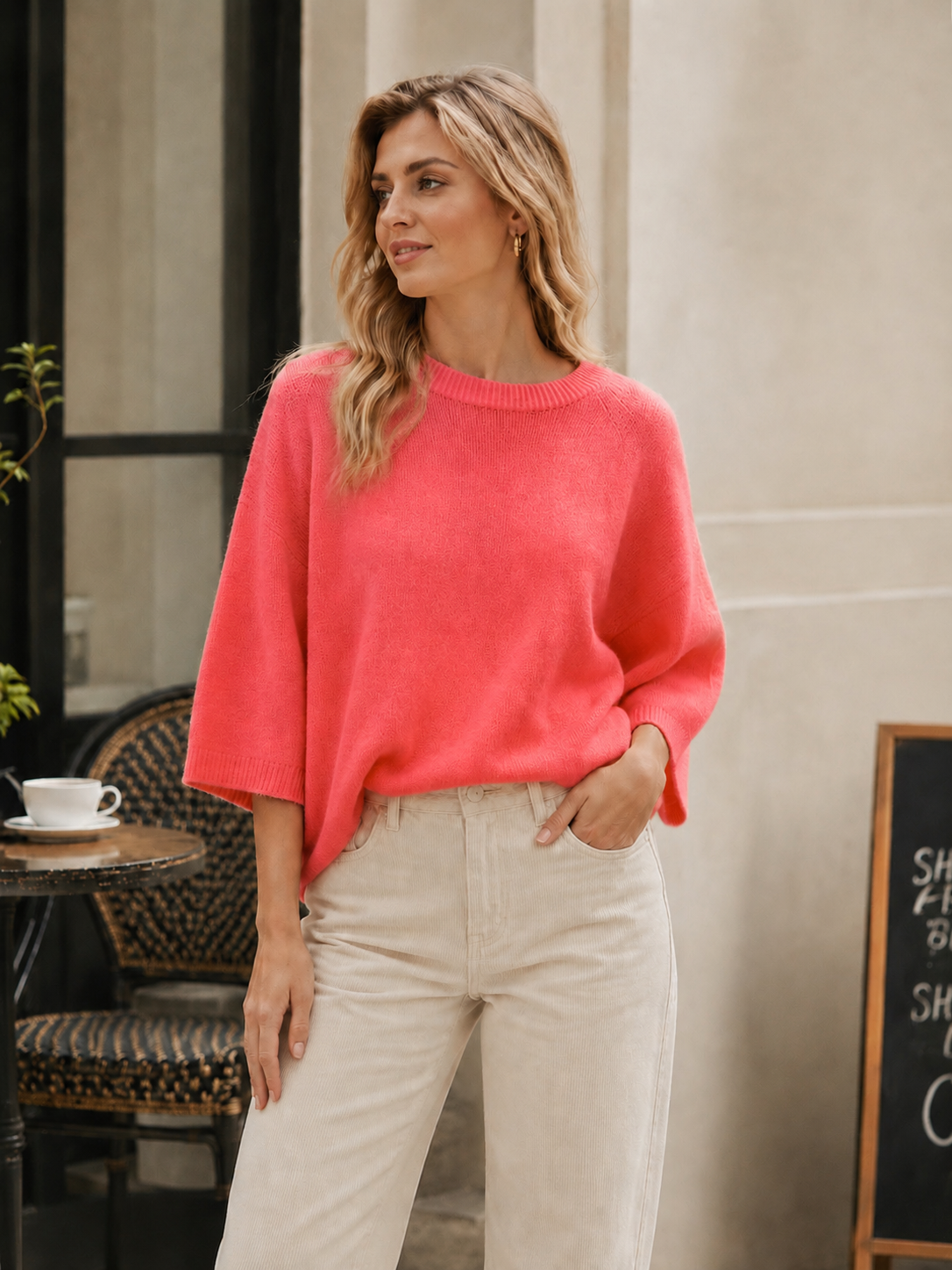 Pullover, Alpaka, Rundhalsausschnitt, 3/4 Ärmel, 6 Farben