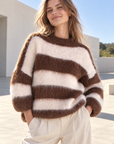 Pullover, Mohair, Blockstreifen, Schoko
