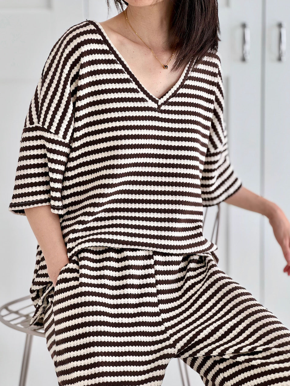 Strick-T-Shirt, Streifen, 3 Farben