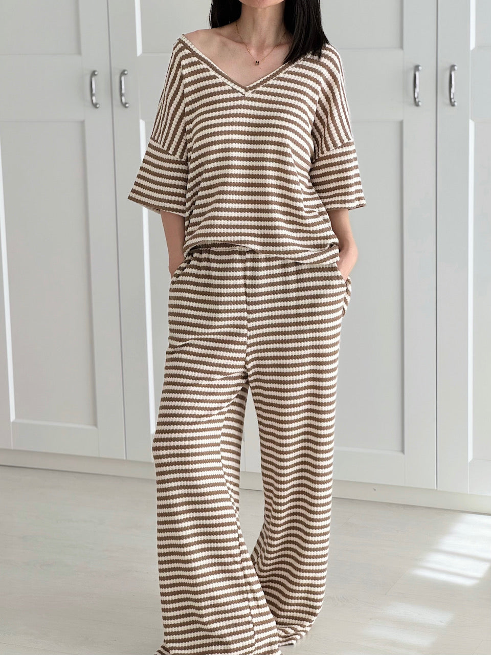 Strick-T-Shirt, Streifen, 3 Farben