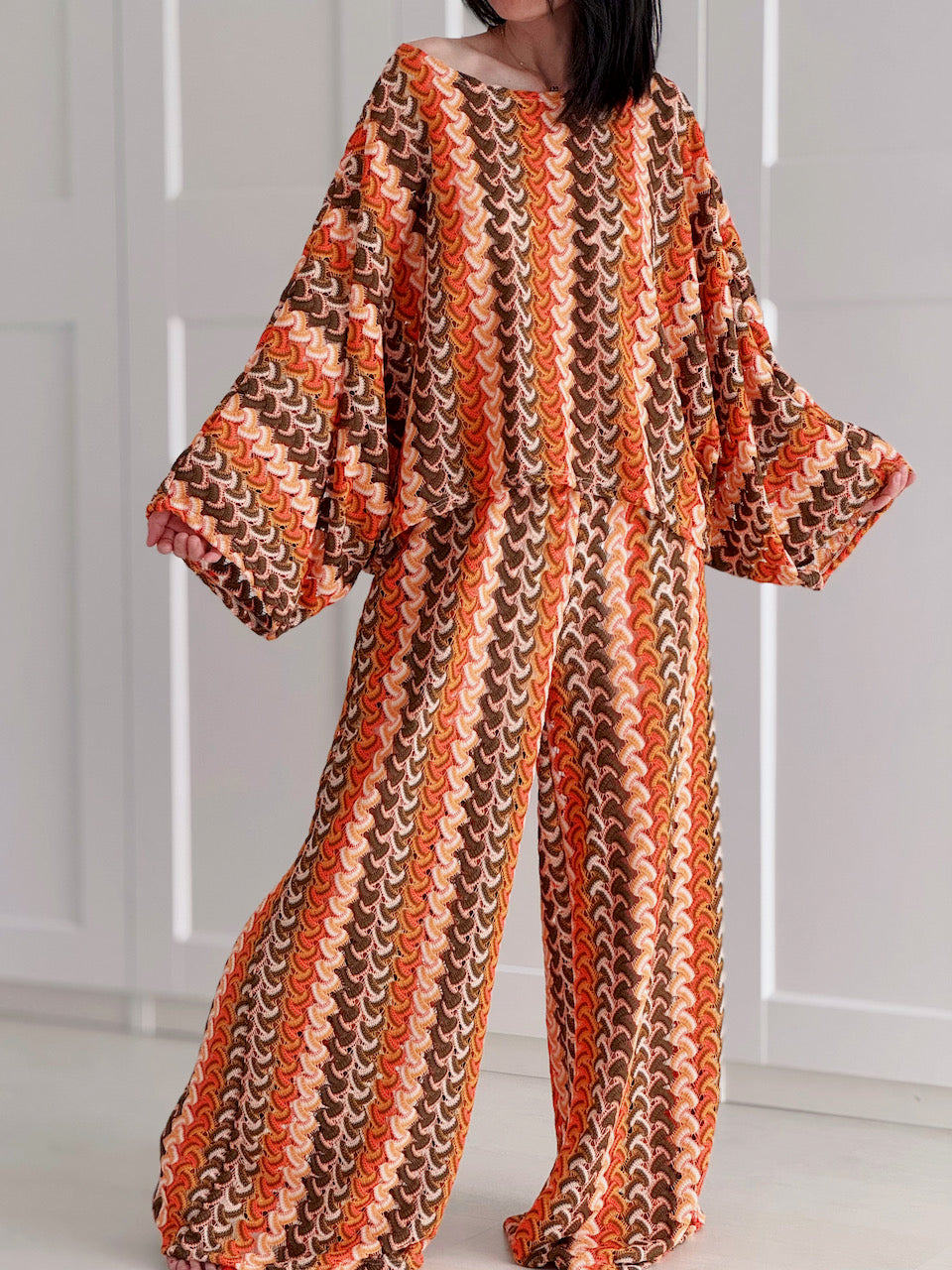 Boho-Häkelbluse mit Trompetenärmeln, 4 Farben
