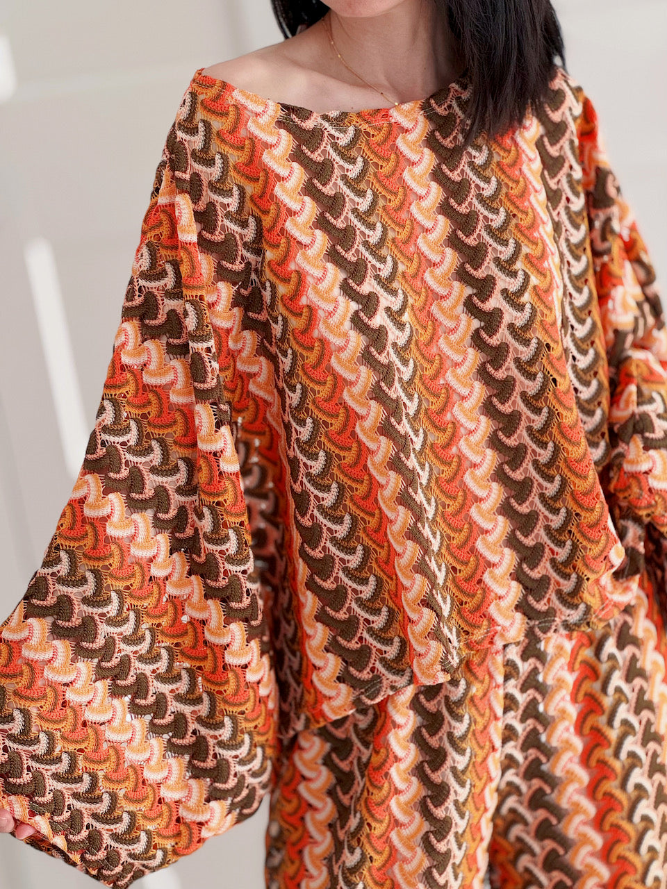 Boho-Häkelbluse mit Trompetenärmeln, 4 Farben