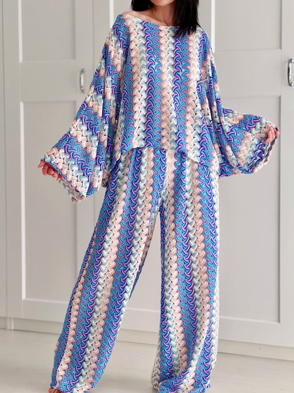 Boho-Häkelbluse mit Trompetenärmeln, 4 Farben