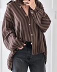 Musselin Bluse, breite Streifen, Schoko