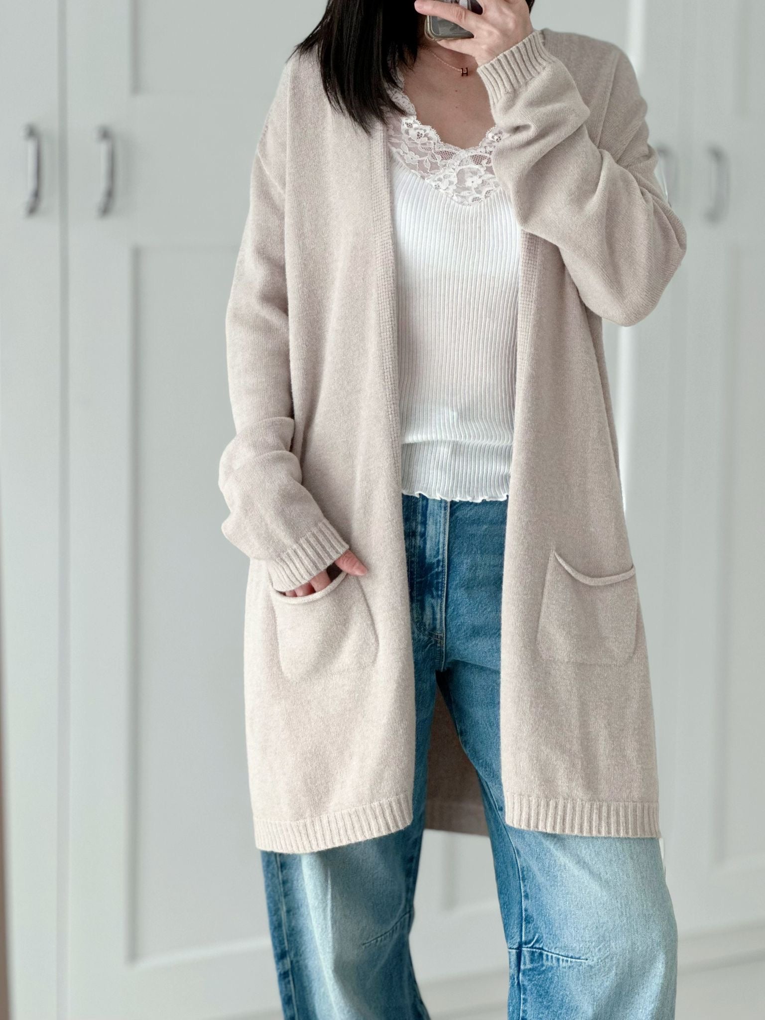 mittel-lange Strickjacke, 6 Farben