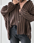Musselin Bluse, breite Streifen, Schoko