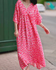 Musselin Kleid, Kurzarm, Leo '25, Neon-Pink, Weiß