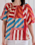 Bluse, Ballonärmel, moderne Streifen, 2 Farben