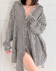 Musselin Bluse, Oversize, Streifen, 5 Farben
